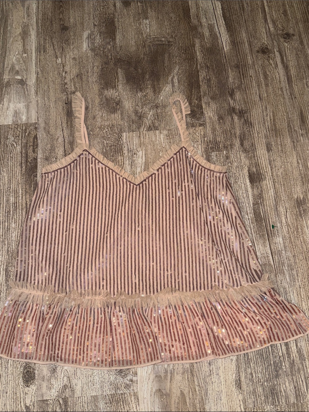 Needle & Thread Blush Pink Sequin Striped Ruffle Cami